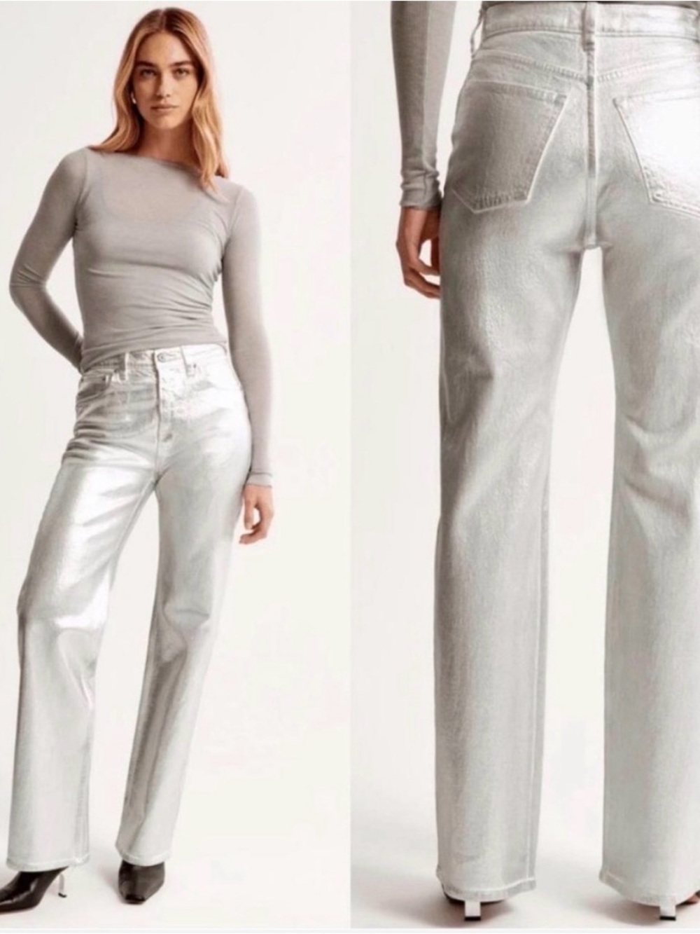 🌸NWT ABERCROMBIE & FITCH SILVER 90’S RELAXED FIT JEANS SIZE 27/4🌸